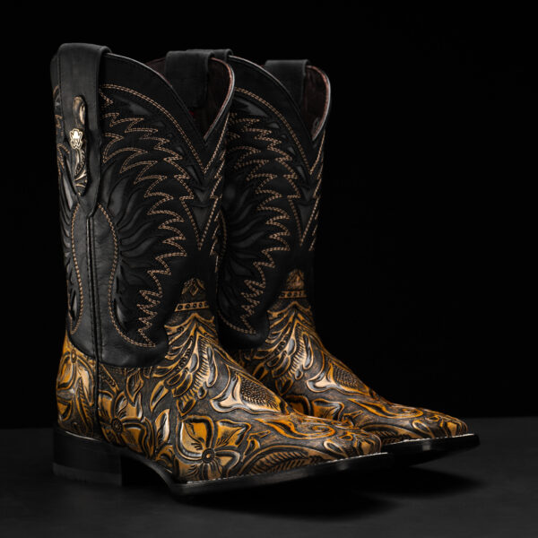 Tan Safari Hand Tooled – Square Toe
