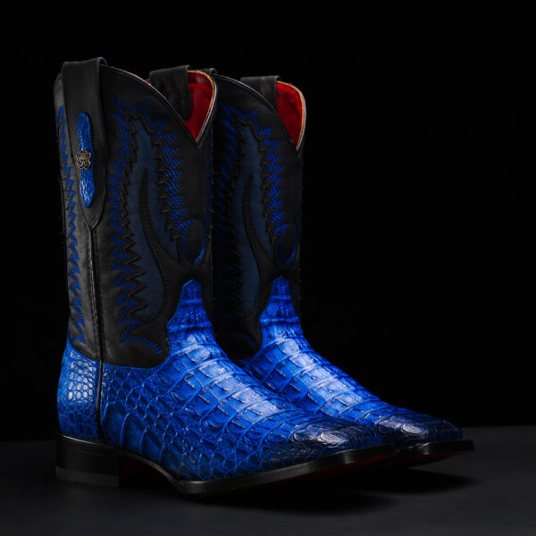 Royal Blue Caiman Horn Back - Square Toe