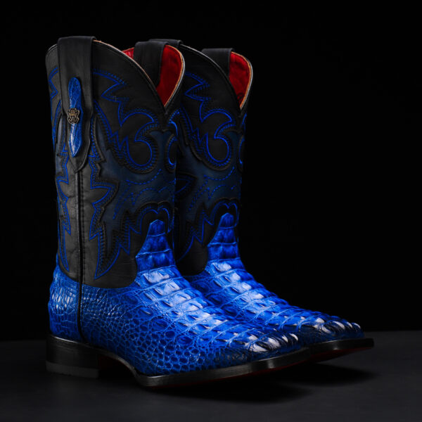 Royal Blue Caiman Horn Back - Square Toe