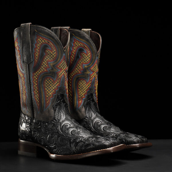 Black Alfa Hand Tooled – Square Toe