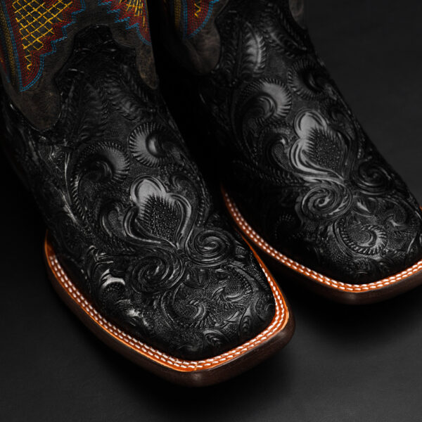 Black Alfa Hand Tooled – Square Toe - Image 3
