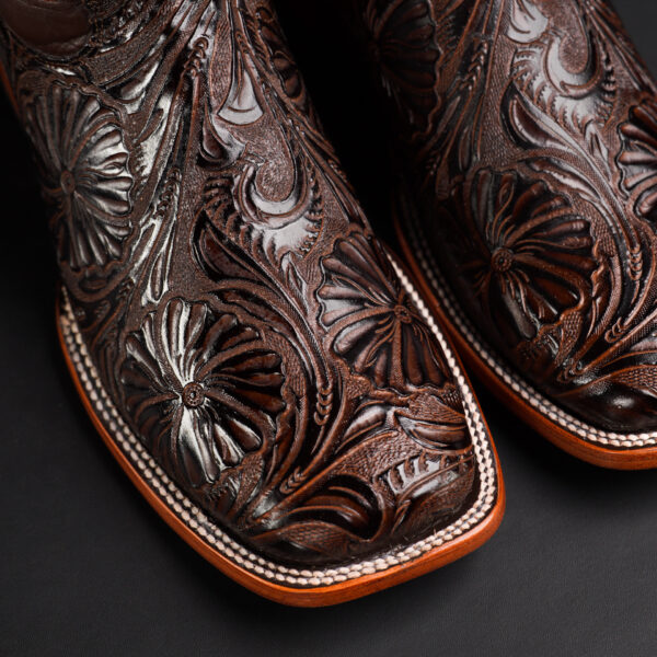 Brown Alfa Hand Tooled – Square Toe - Image 3