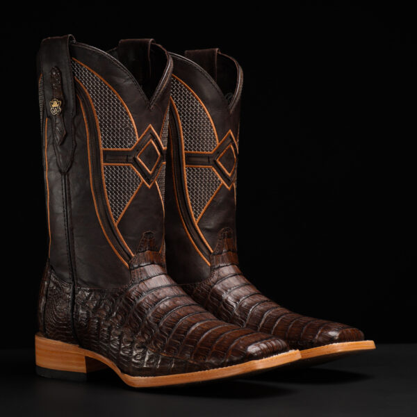 AUTHENTIC Brown Caiman Belly – Square Toe