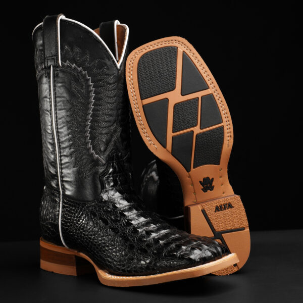 Black Caiman Horn Back - Square Toe