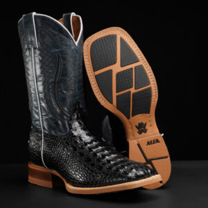 Black Caiman Horn Back - Square Toe