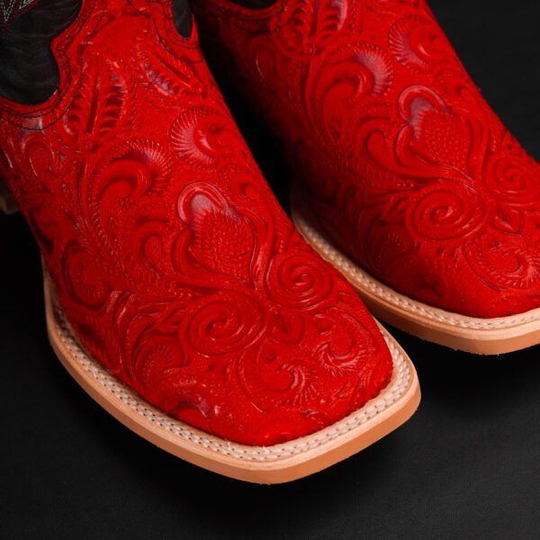 Red "Alfa" Hand Tooled – Square Toe - Image 3