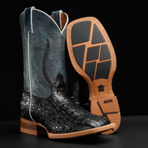 Black Caiman Horn Back - Square Toe