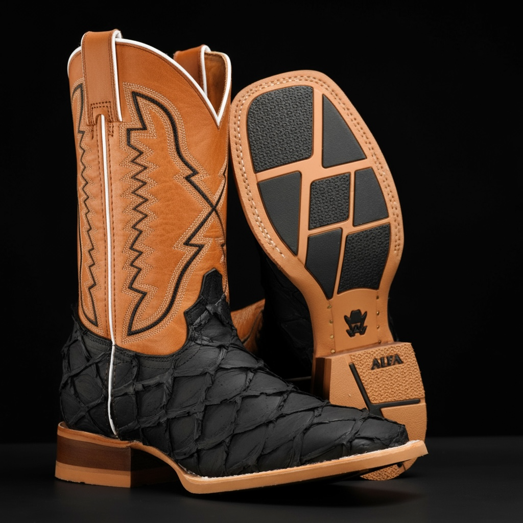 Matte Black Pirarucu – Square Toe