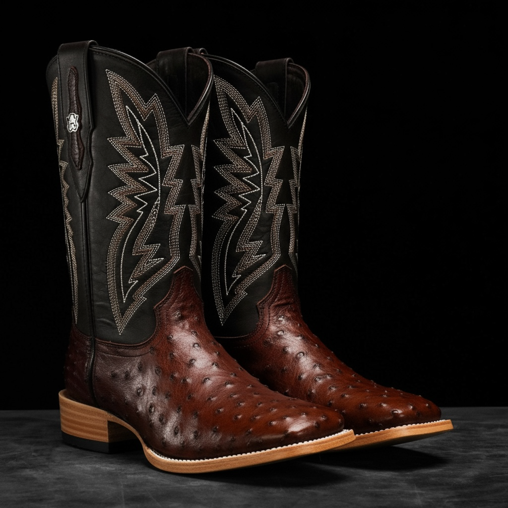 AUTHENTIC Brown Ostrich – Square Toe