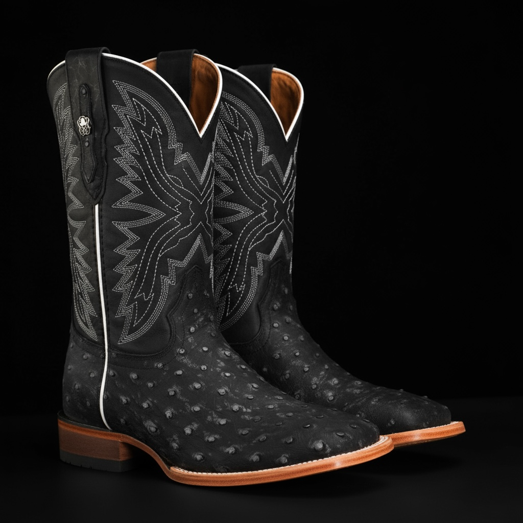 Matte Black Ostrich – Square Toe