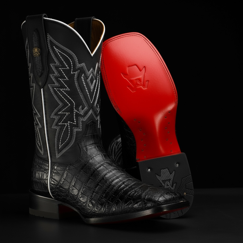 Black Caiman Belly - Square Toe