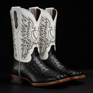 Black Caiman Horn Back - Square Toe