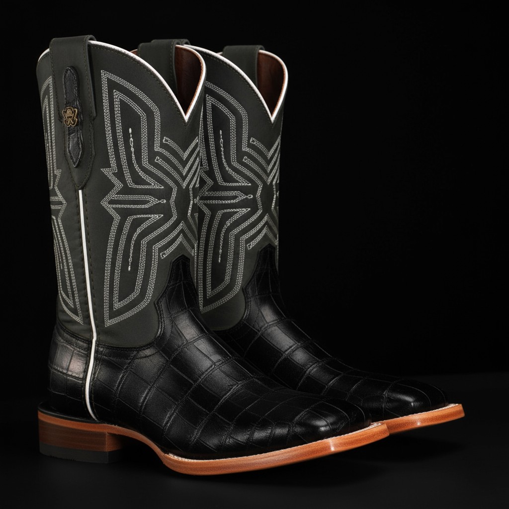 Black Alligator Belly - Square Toe