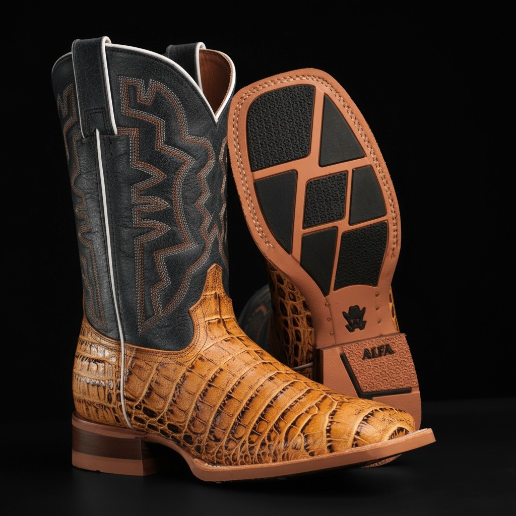 Tan Caiman Belly – Square Toe