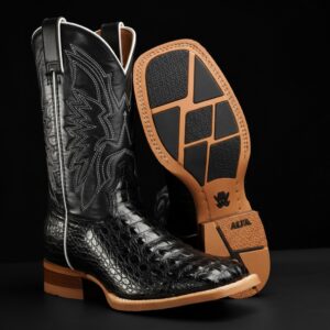 Black Caiman Horn Back - Square Toe