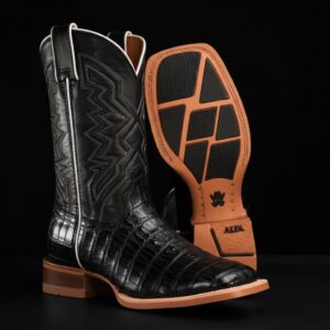 Black Caiman Tail - Square Toe