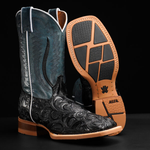 Black Alfa Hand Tooled – Square Toe