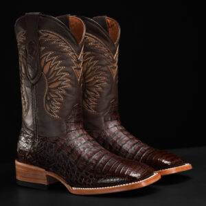 AUTHENTIC Brown Caiman Belly – Square Toe