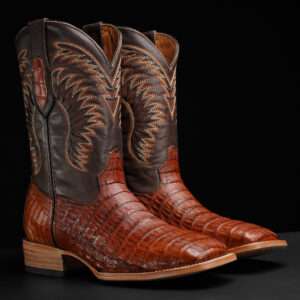 AUTHENTIC Cognac Caiman Belly – Square Toe
