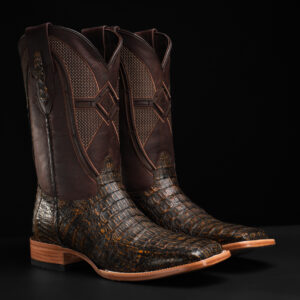 AUTHENTIC Rustic Brown Caiman Belly – Square Toe