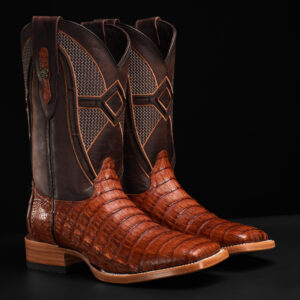 AUTHENTIC Cognac Caiman Belly – Square Toe