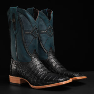 AUTHENTIC Black Caiman Belly – Square Toe