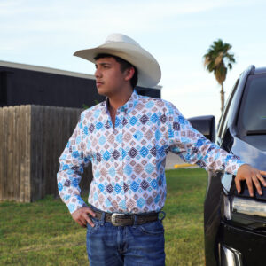 Whie/Tan/Turquoise Western Shirt
