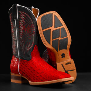 Matte Red Caiman Horn Back – Square Toe