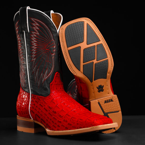 Matte Red Caiman Horn Back – Square Toe