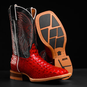 Red Caiman Horn Back – Square Toe