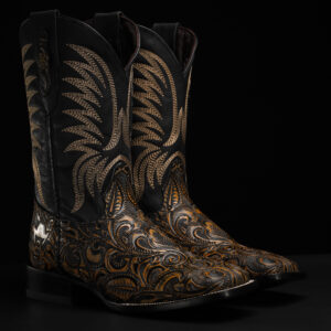 Tan Safari  Alfa Hand Tooled – Square Toe