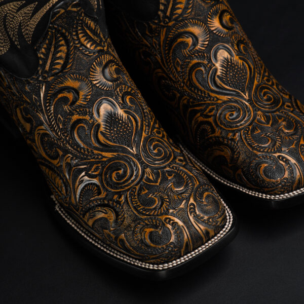 Tan Safari  Alfa Hand Tooled – Square Toe - Image 3