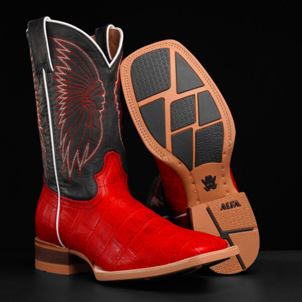 Red Alligator Belly - Square Toe