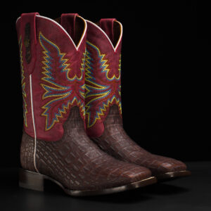 Matte Brown Caiman Horn Back - Square Toe