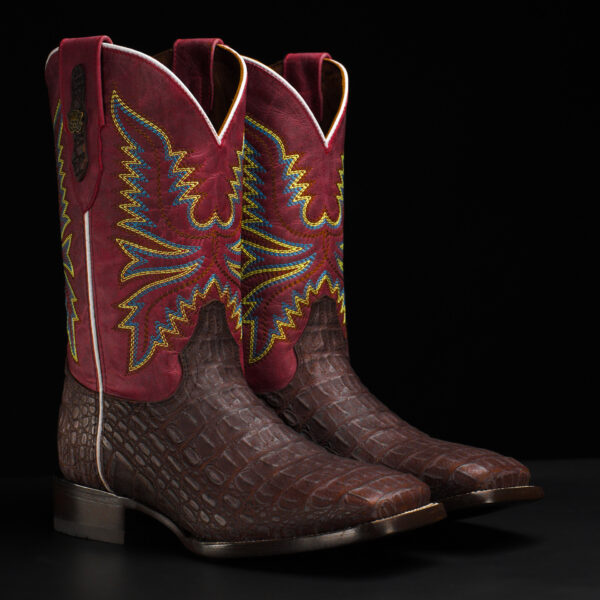 Matte Brown Caiman Horn Back - Square Toe