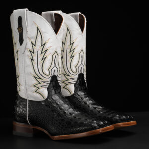Black Caiman Horn Back - Square Toe