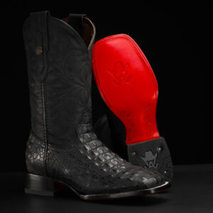 Black Caiman Horn Back - Square Toe
