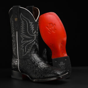 Black Caiman Horn Back - Square Toe