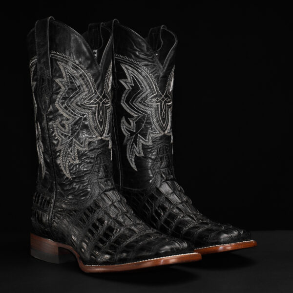 Black Caiman Tail – Square Toe