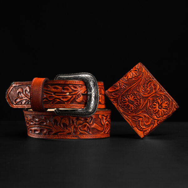 Genuine Mahogany Hand Tooled (Belt/Wallet)