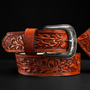 Genuine Mahogany Hand Tooled Belt
