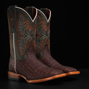 Matte Brown Caiman Horn Back - Square Toe