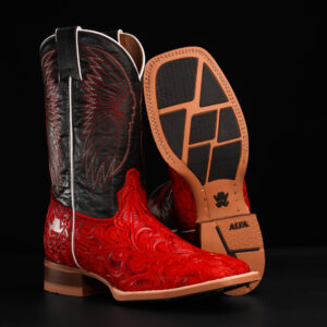 Red Alfa Hand Tooled – Square Toe