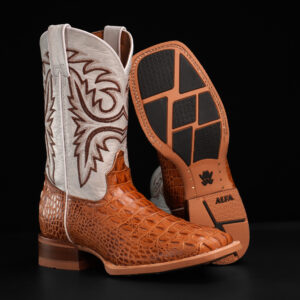 Taupe Caiman Horn Back – Square Toe