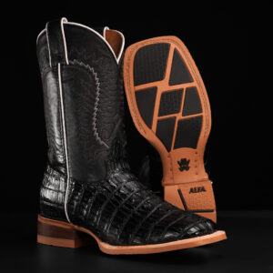 Black Caiman Tail - Square Toe