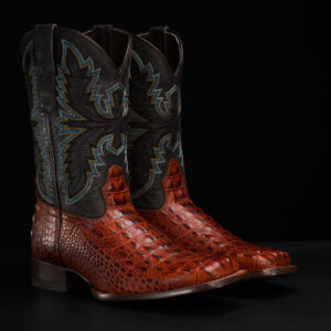 Cognac Caiman Horn Back - Square Toe