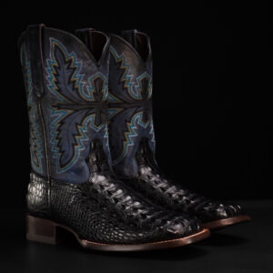 Black Caiman Horn Back - Square Toe