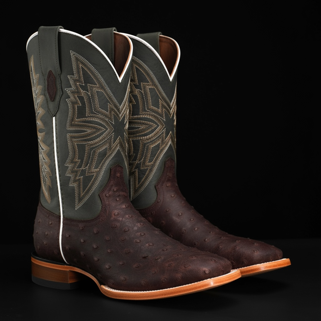 Matte Brown Ostrich – Square Toe