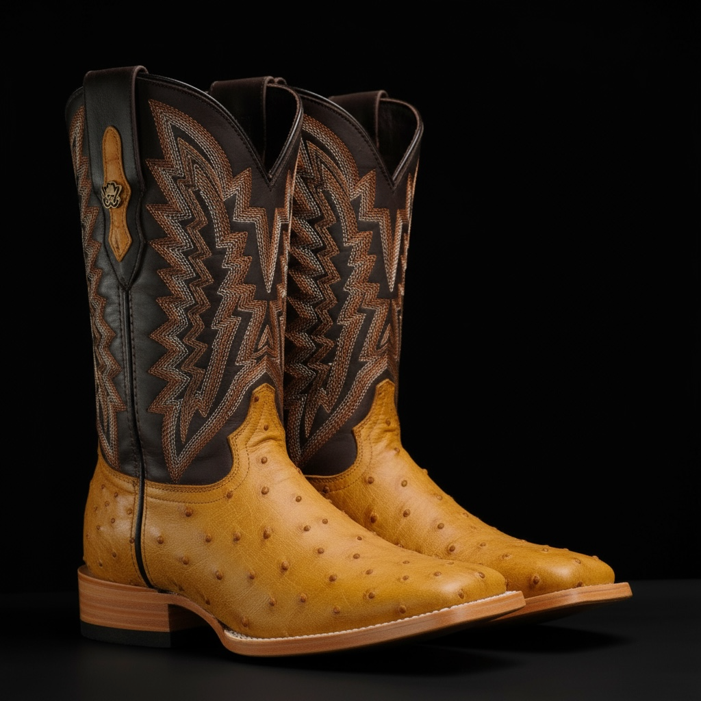 AUTHENTIC Honey Tan Ostrich – Square Toe