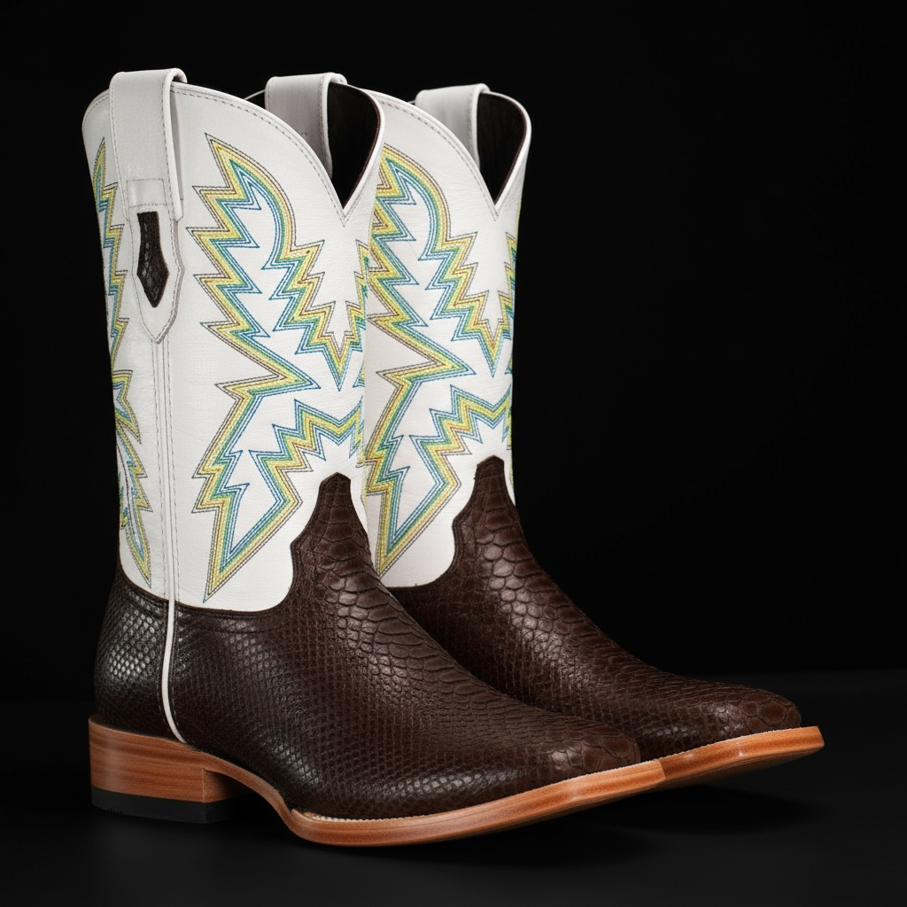 AUTHENTIC Brown Python – Square Toe